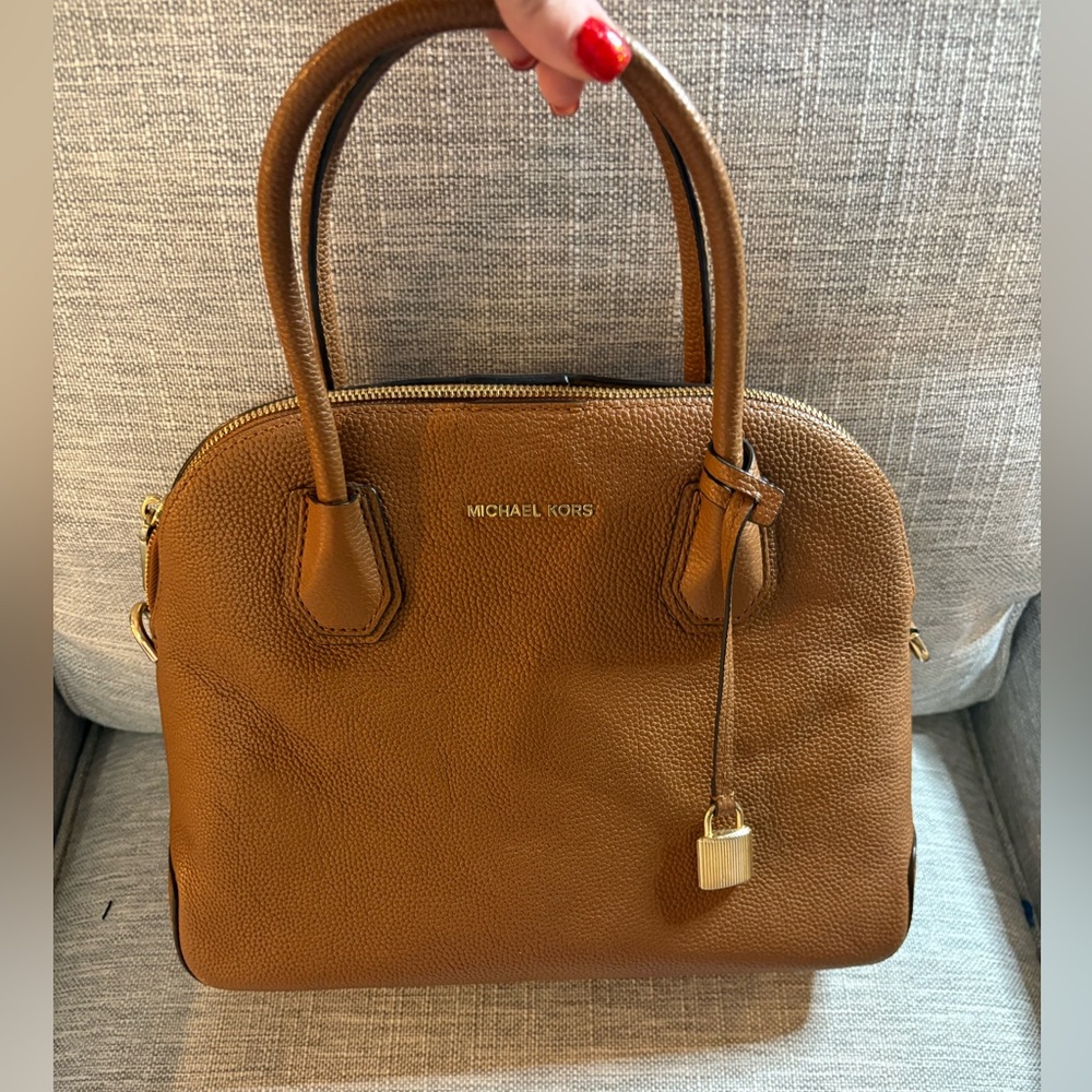 Michael Kors large dome satchel in brown pebbled leather
